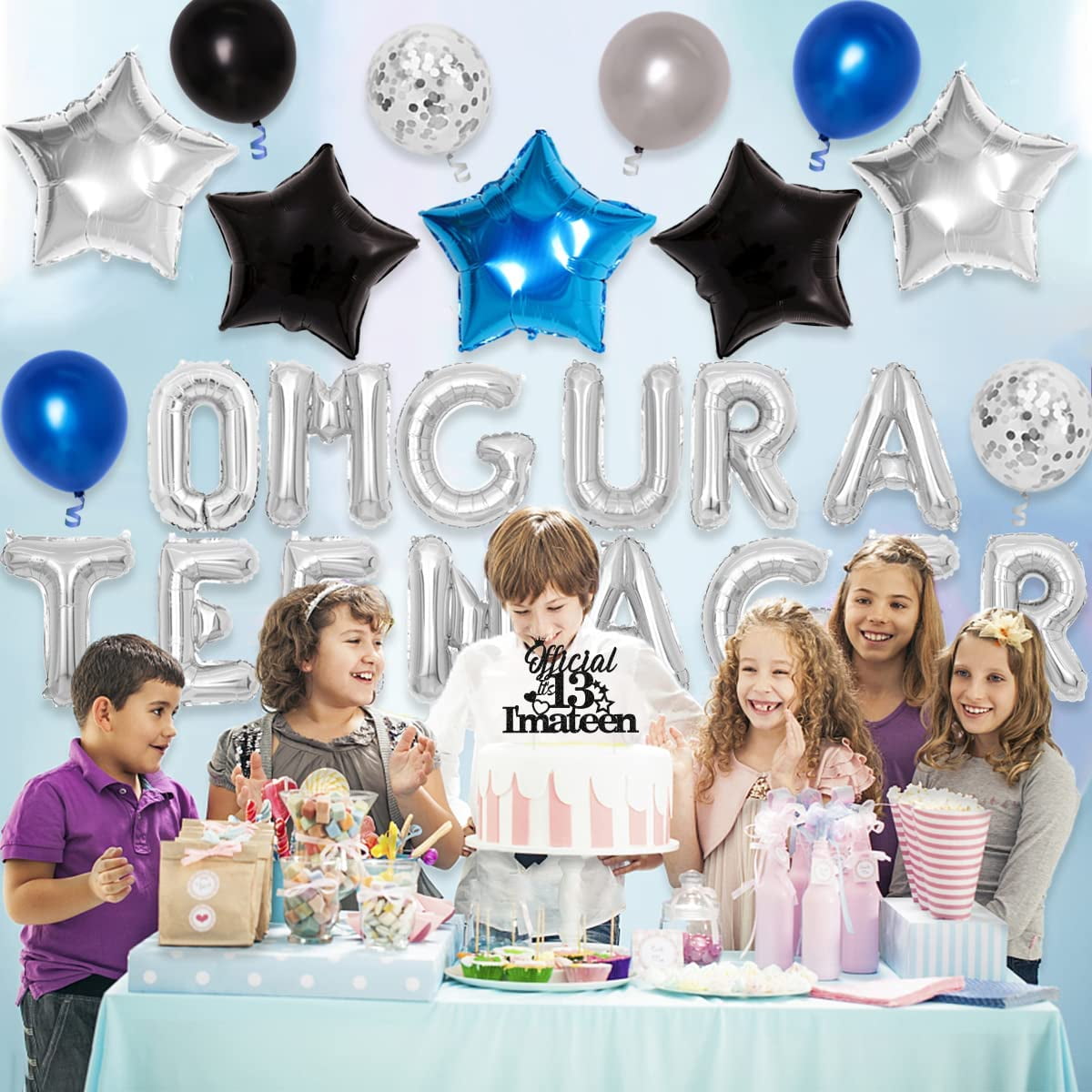 13th Birthday Party Decorations for Boys Blue 13th Birthday Party Supplies - Omg Ur a Teenager Balloon Cake Topper 13 Black - Walmart.com